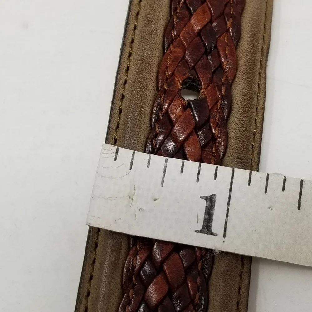 Tommy Bahama Braided Leather Belt Men's Size 36 Brown Tan Western Silver Tone